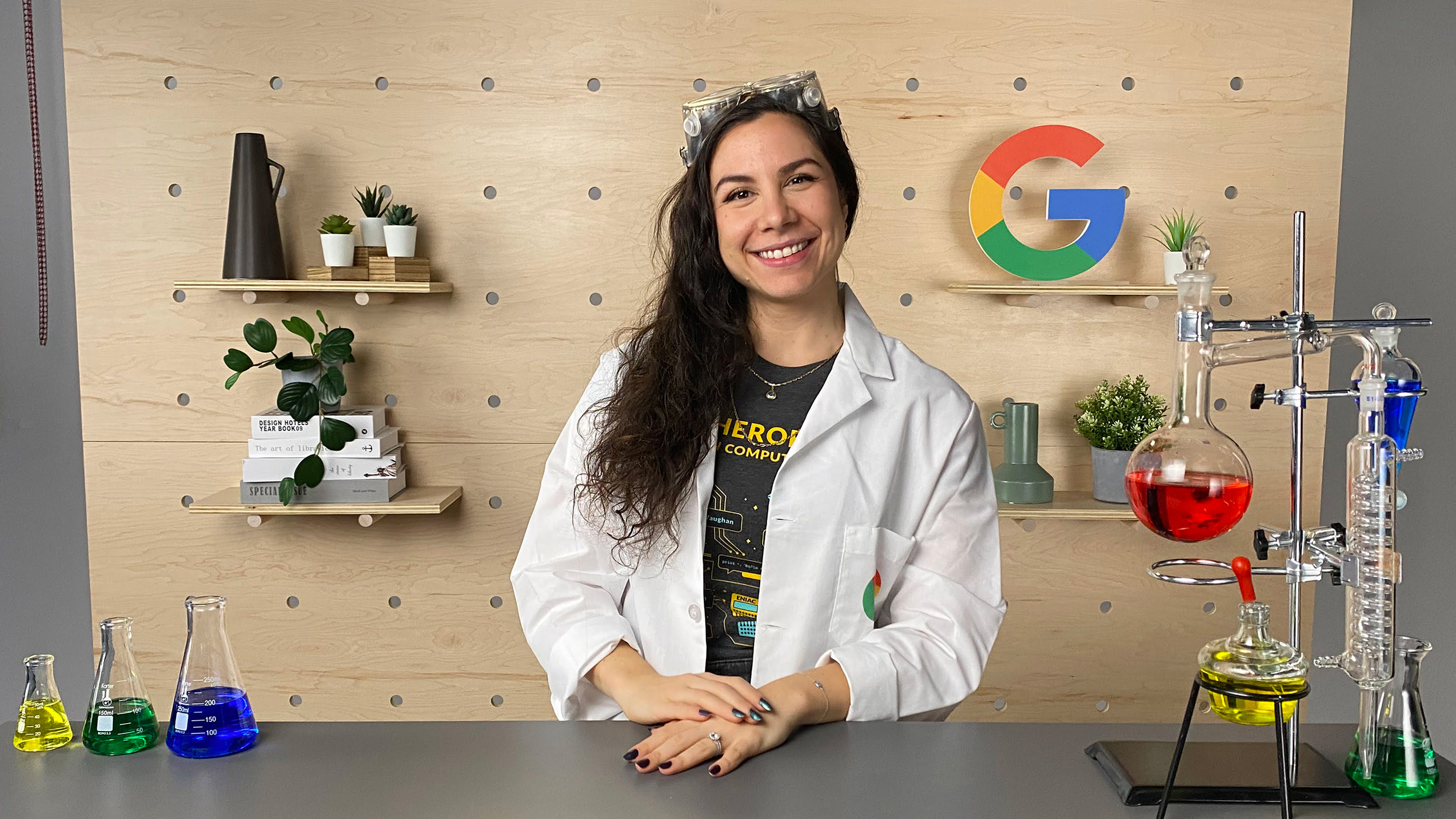 me in a lab coat on the set of Google I/O 2022 filming